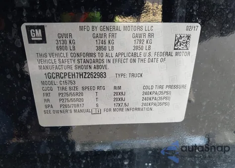 2017 Chevrolet Silverado 1500 Custom from USA, damaged, VIN 1GCRCPEH7HZ262983